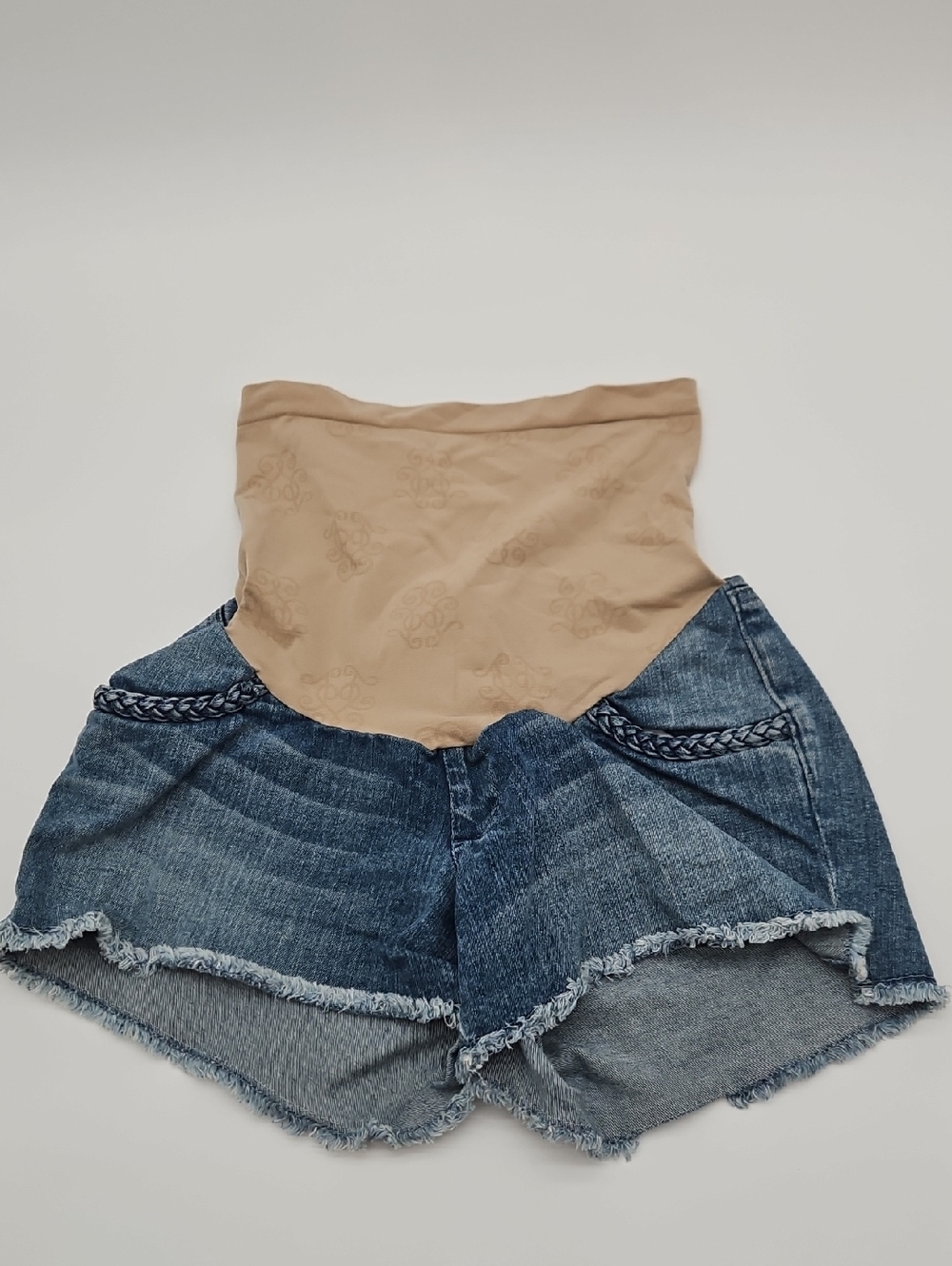 Jessica Simpson Denim Maternity Shorts with Beige Support Panel